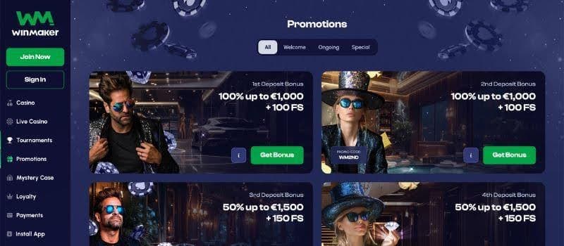 Bonuses available at winmaker casino