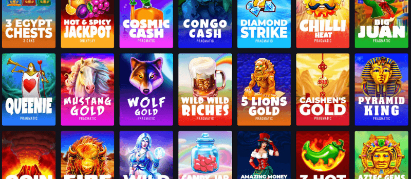 Variety of slot games with different themes and features at Pairadice Casino.