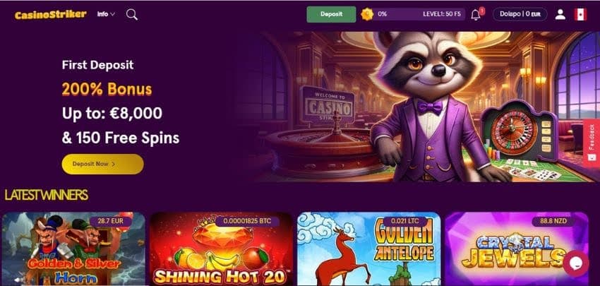 homepage of CasinoStriker