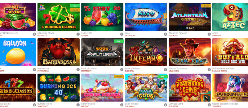 selection of games at bet-nox casino