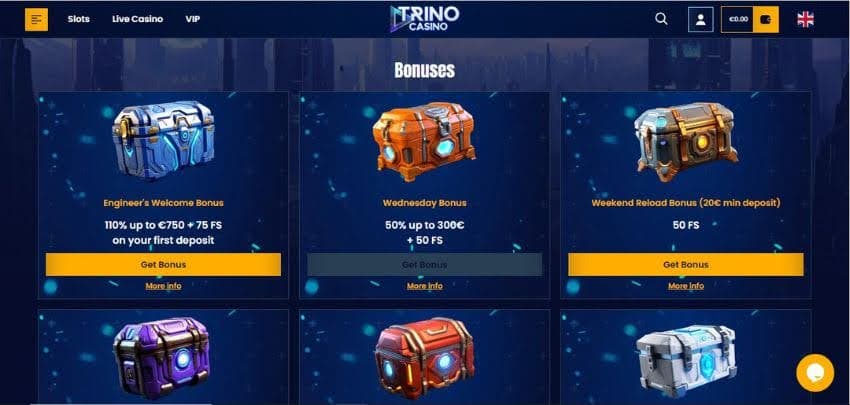 a list of bonuses available at Trino Casino