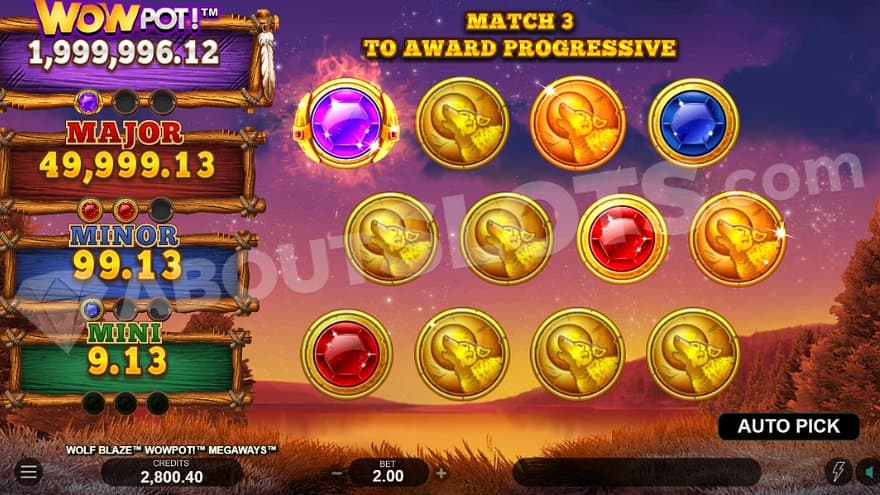 Four of the 12 golden coins in have been picked, showing one Wowpot, one Minor, and two Major Jackpot symbols.