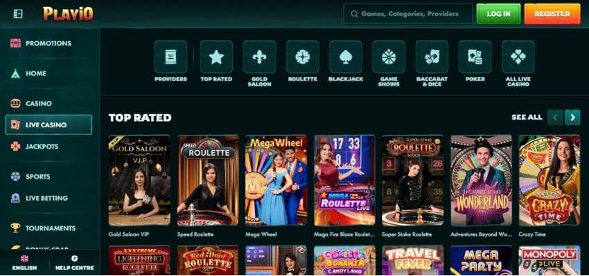 Playio Casino’s live casino section, showing variations of roulette.