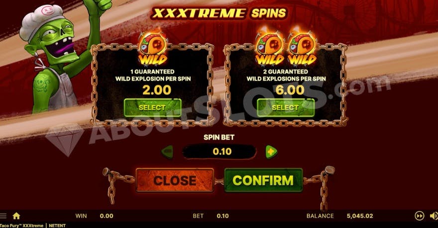 XXXtreme Spins feature being presented with two options.