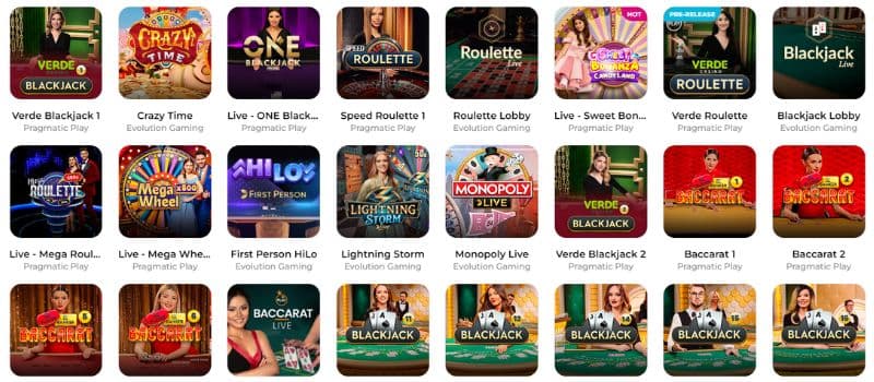 The lobbie for live casino games at Verde Casino.