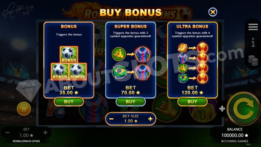 Bonus buy feature with three options to choose from.