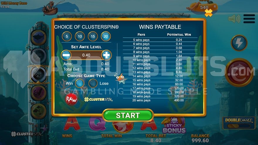 A list of wins in the ClusterSpin feature.