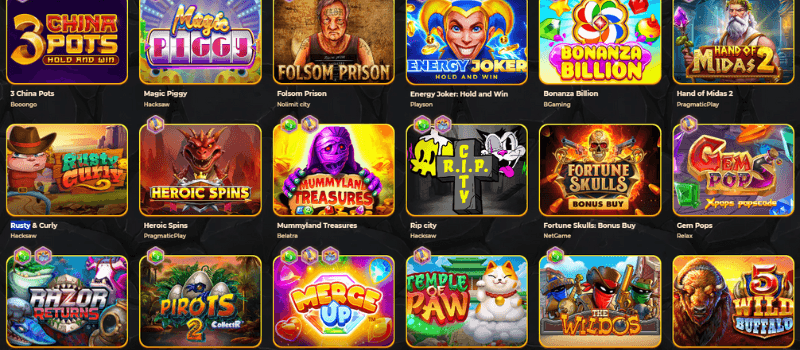 Diverse selection of online slot games available at WinLegends Casino.