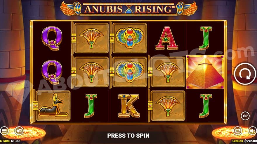 A casino slot in an Egyptian setting. 