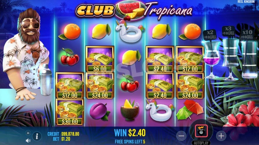 Free Spins feature where drinks are the progressive multiplier meters.