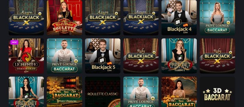Some of the table games at Scream Casino, including Blackjack and Roulette.