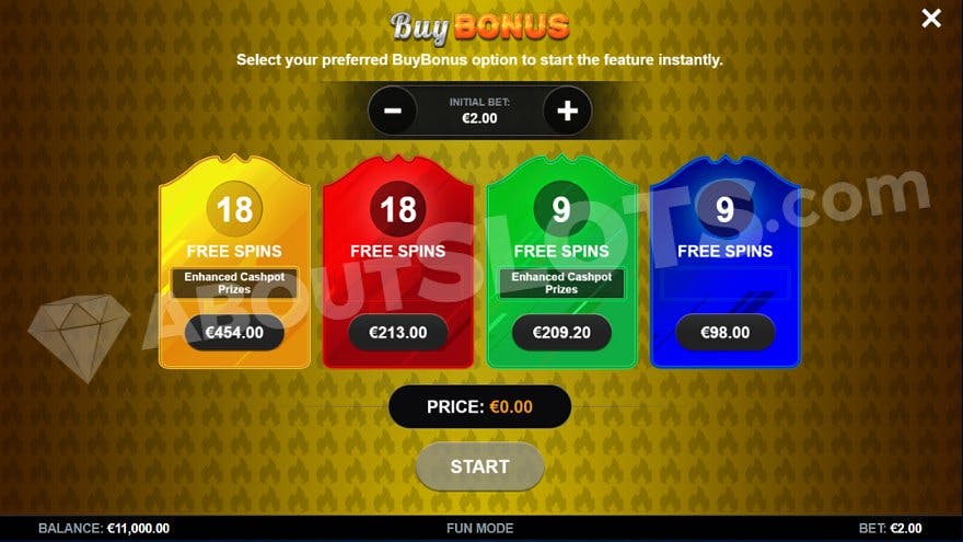 A menu with four different free spins versions to buy.