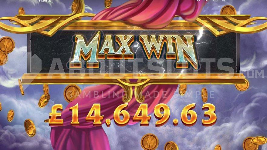 A screen saying "max win" while money is counting.