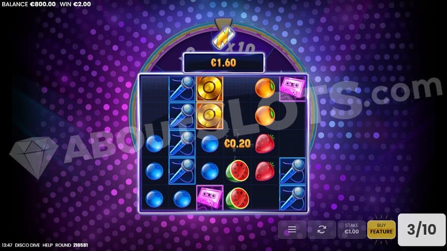 A cascading win in the free spins.