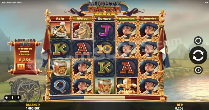 Base game where you can see Napoleon symbols on the reels.