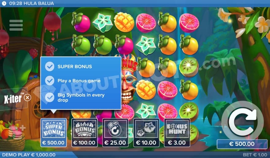 X-iter bonus buy with five options to choose from.