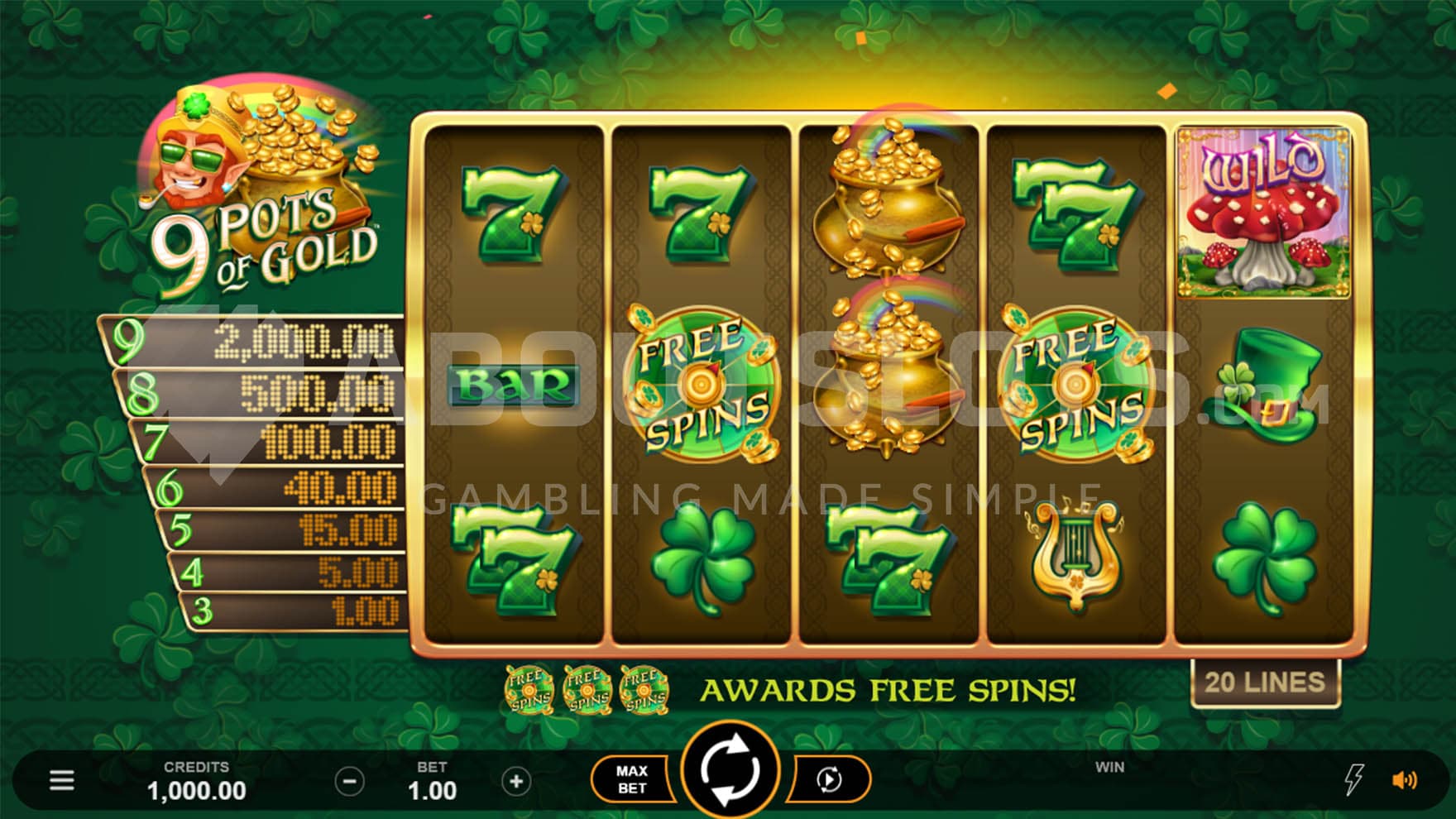 Base Game view of a 5x3 grid with instant win ladder on the left and a mix of different symbols on the reels.