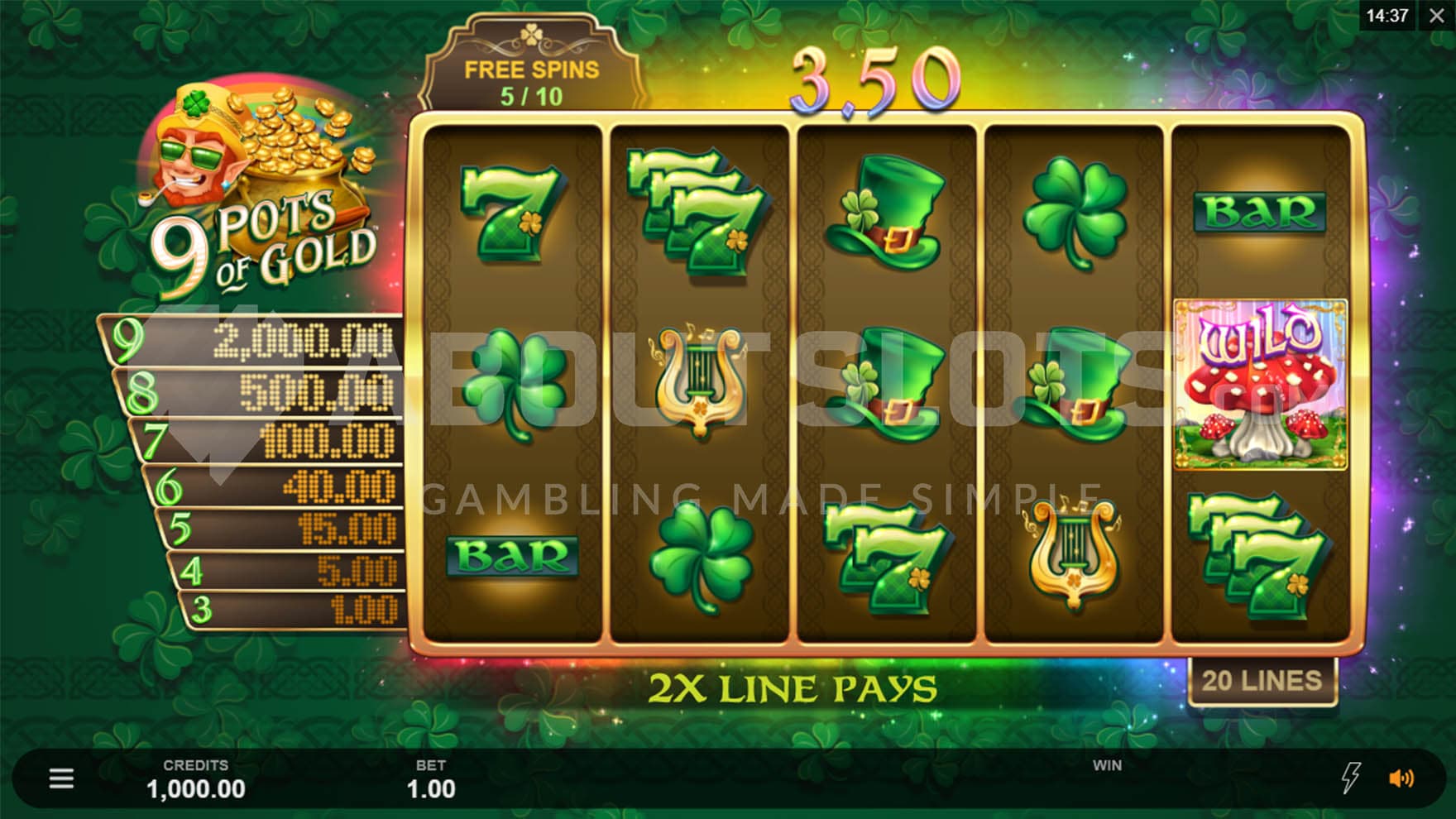 Free Spins bonus round in progress with an x2 multiplier.