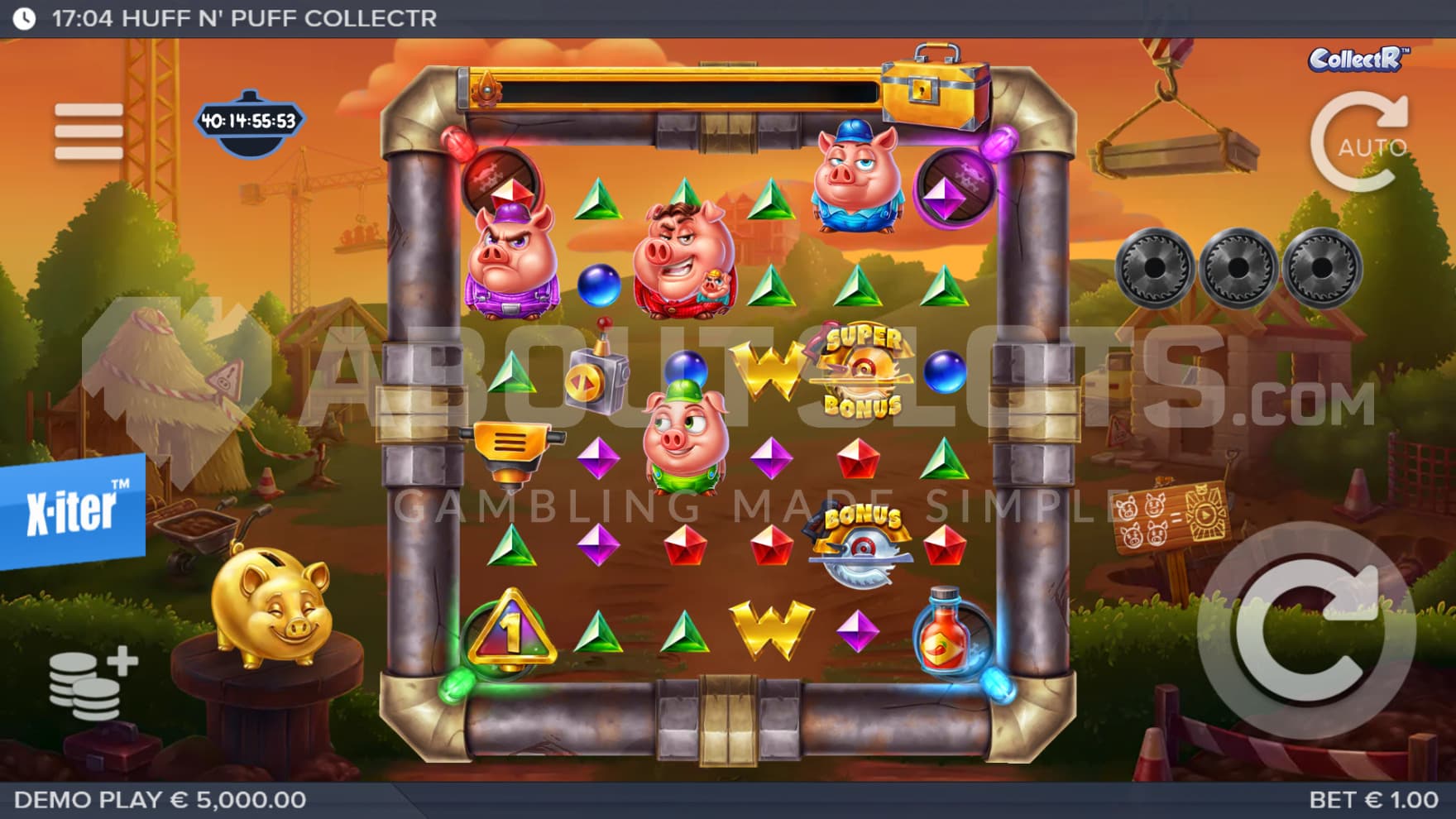 Pigs are spread out over the playing grid and act as the Collect Symbols in the base game