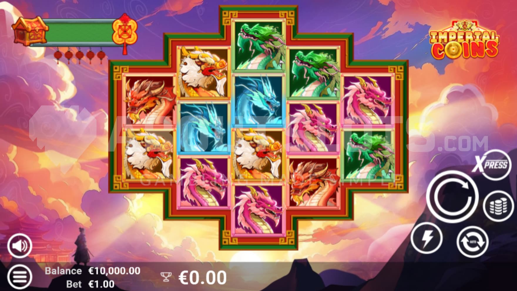 The base game filled with various dragons on the reels