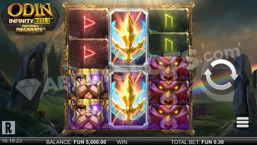 Base game with Stonehenge-looking stones in the background.