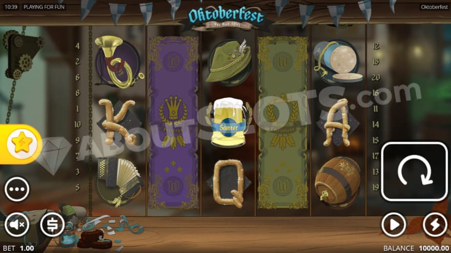 Base game with beer scatter symbol on the third reel.