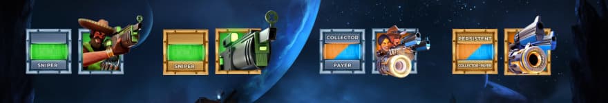 A picture showing the sniper, persistent sniper, collector payer and persistent collector payer symbols.