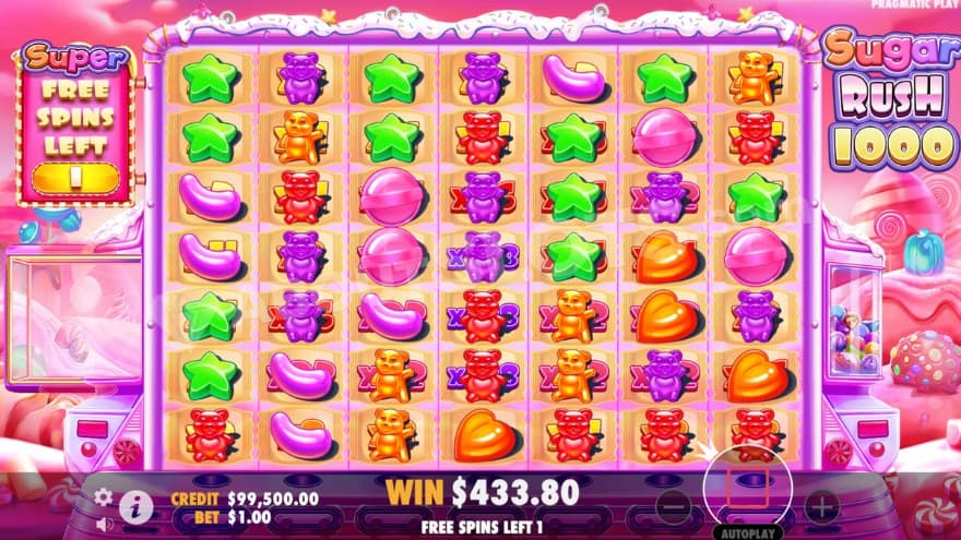 Super Free Spins feature with multiplier spots on all of the positions.