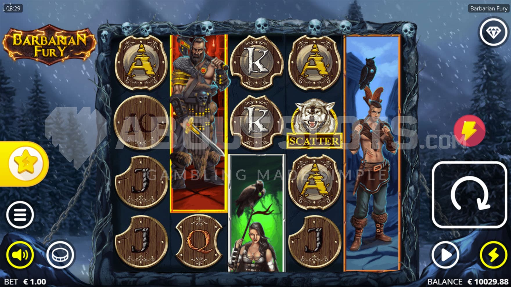 Base Game view of a 5x4 grid on a backdrop of a snowy wilderness.