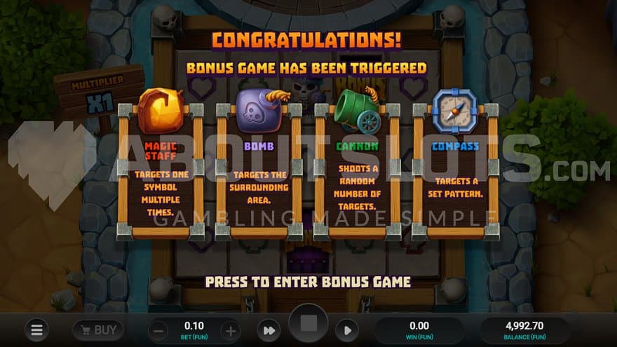 An introduction screen to the Bonus Game.