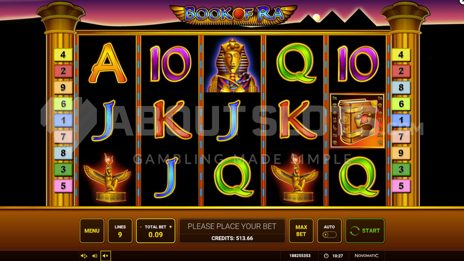 Base Game view of a 5x3 grid filled with Egyptian-themed symbols on a black backdrop.