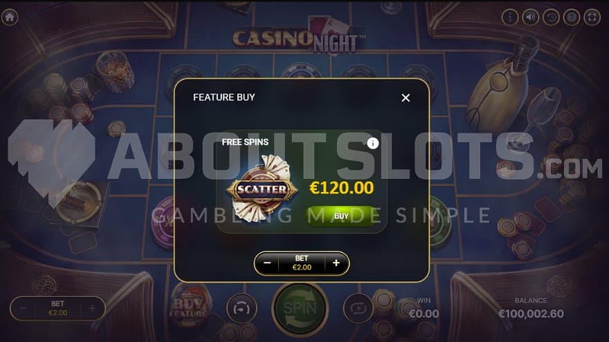 A screen offering the Free Spins for 60X the bet.