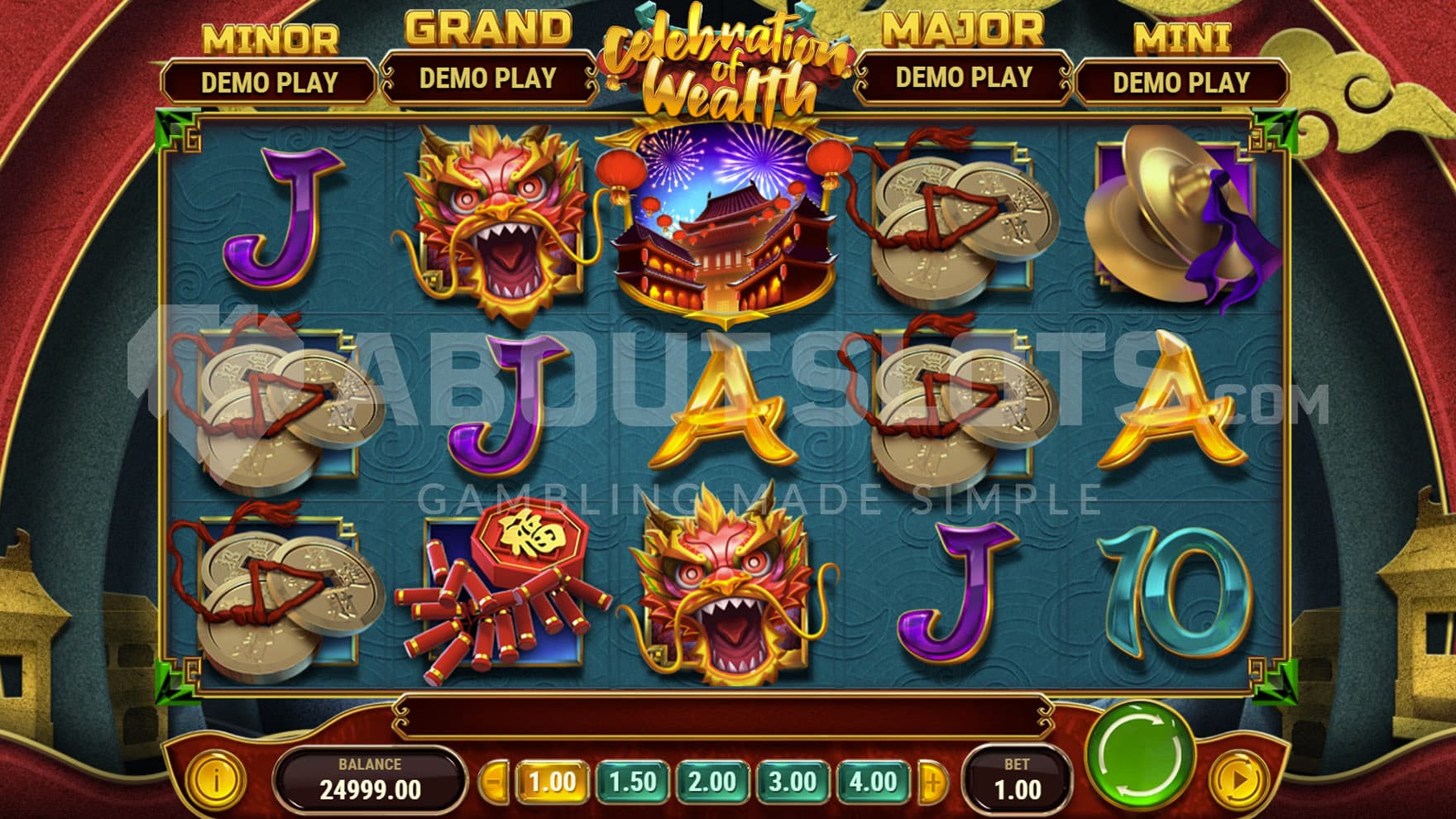 Base Game view of a 5x3 grid populated by Chinese-themed symbols.