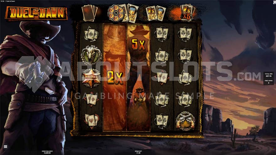 Dusk Til Dawn Bonus game with two expanded wild symbols on reels two and three.