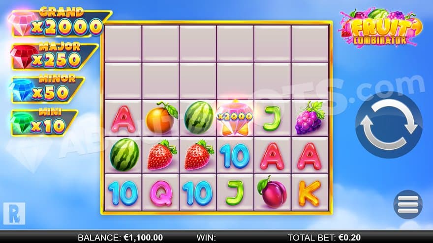 A 6x5 slot grid with symbols on the three bottom rows.