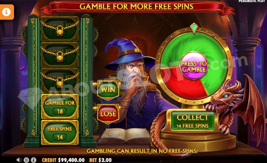 Gamble for more free spins wheel.