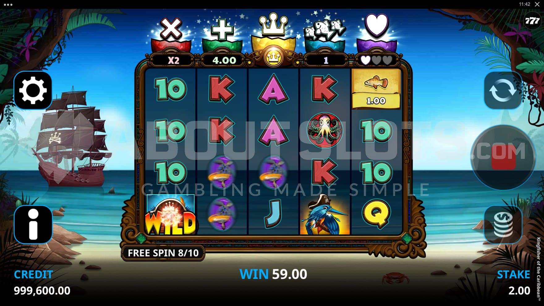 Spin 8 of 10 in the Free Spins feature.