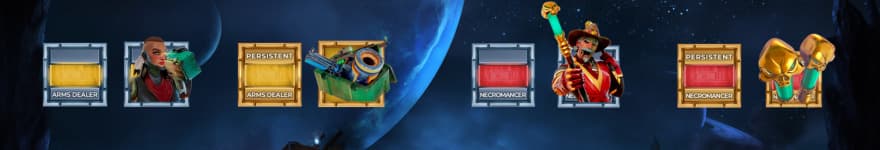 A picture showing the arms dealer, persistent arms dealer, necromancer and persistent necromancer symbols.