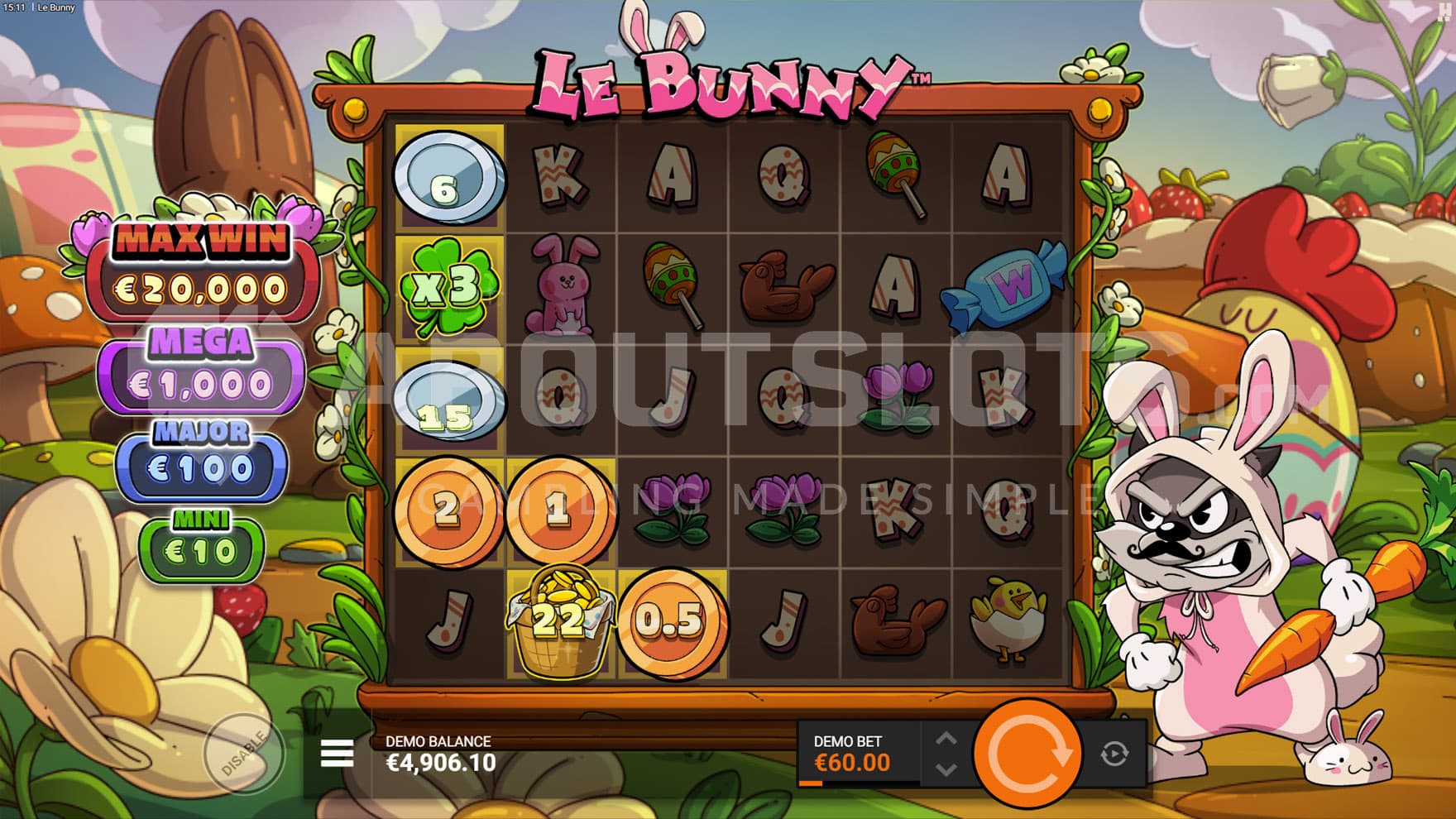 Golden Squares triggered in the base game, showing Coins, a Clover, and a Basket.