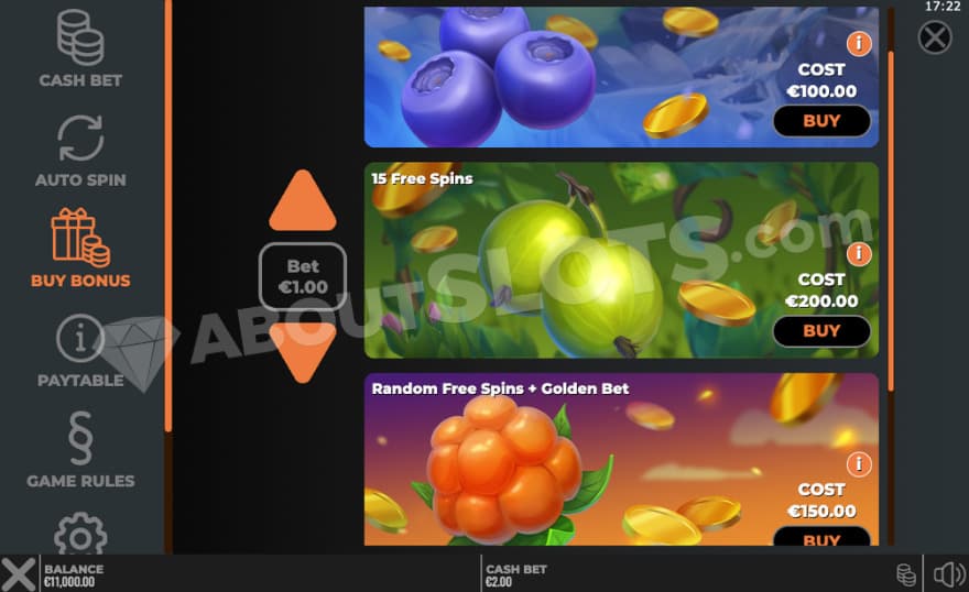 Bonus buy with different options showing.