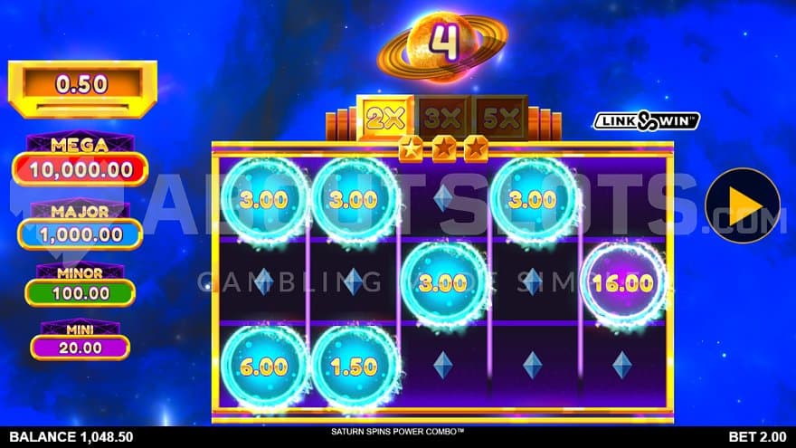 Seven cash symbols on the reels in the bonus game.