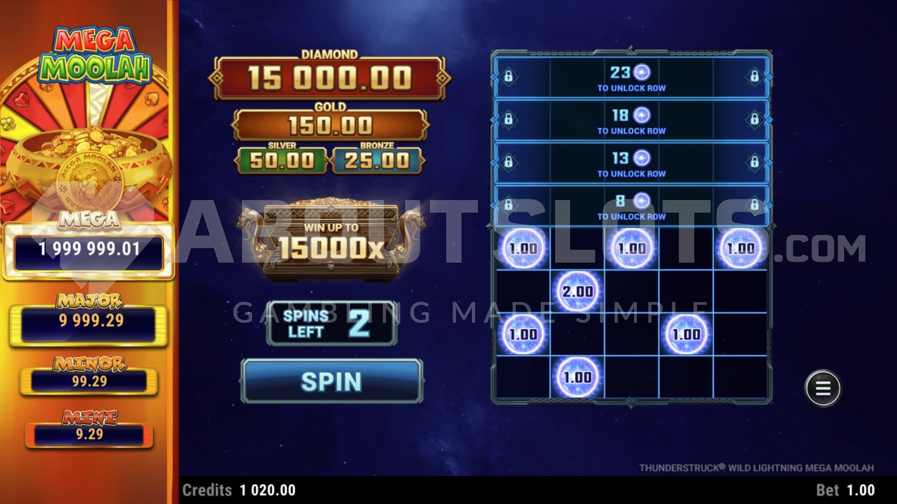 Seven coins on the reels in the bonus game.