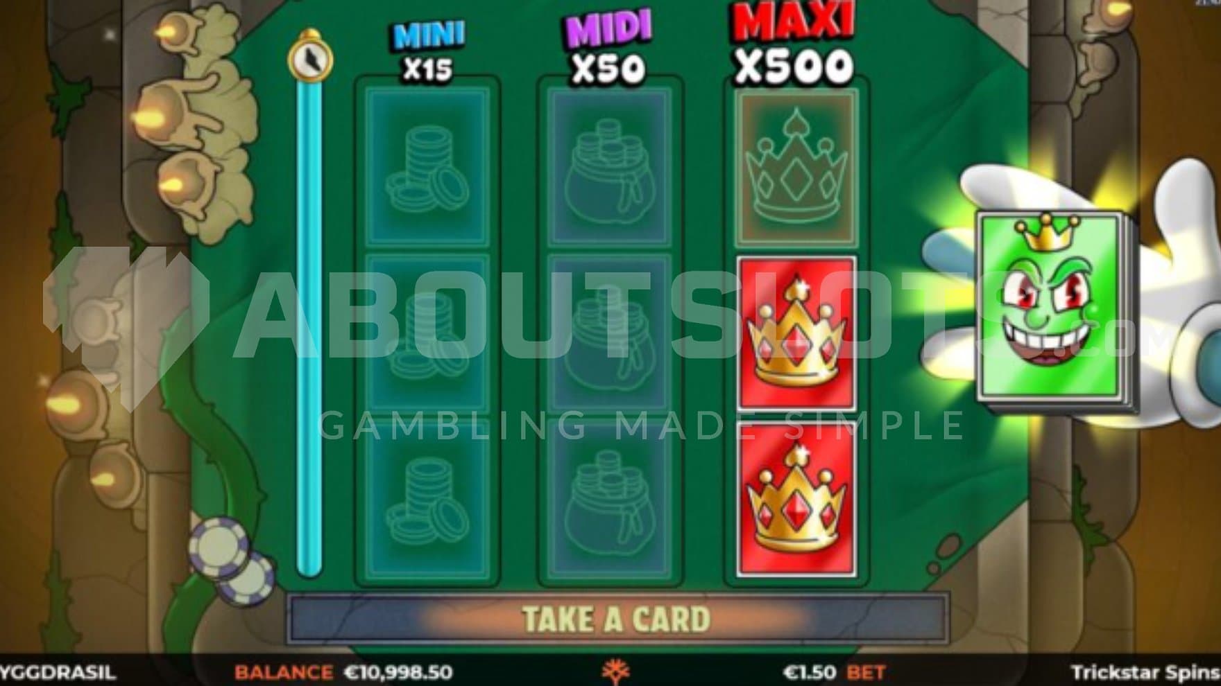 Playing cards being drawn in the bonus game.