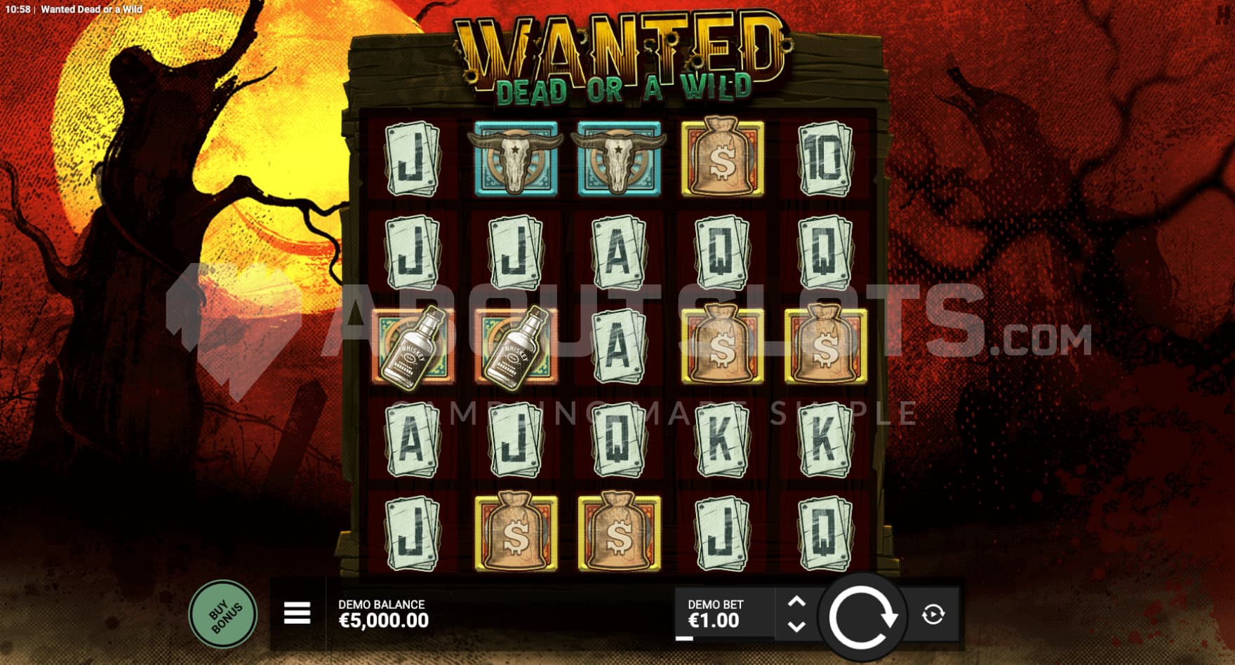 Base Game with a huge sun on the left side of the reels.