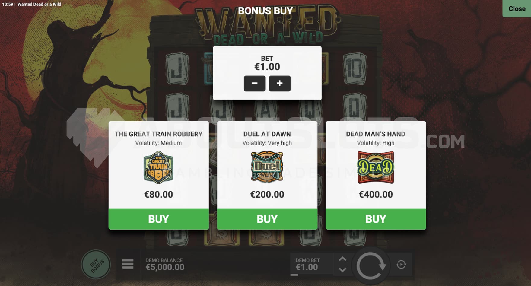 Feature Buy with options to instantly activate any of the three bonuses.