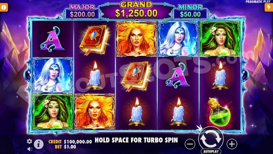 Base game where you can see the jackpots above the reels.